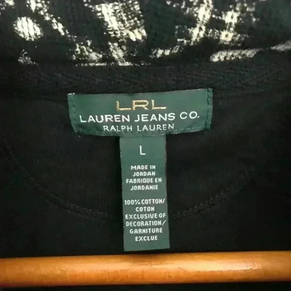 LRL Lauren Jeans Women Large Black Tan Zip Jacket - Picture 4 of 8